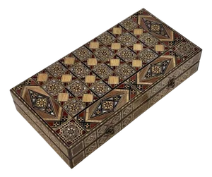 1990s Marquetry Wood Inlaid Backgammon & Chess Board