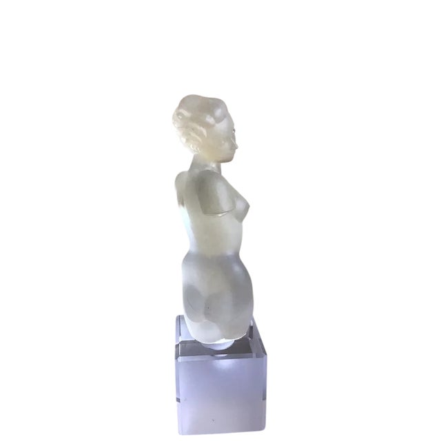 Late 20th Century Eleon Von Rommel Bohemia Art Deco Style Frosted Art Glass Nude Torso Statue For Sale - Image 4 of 7