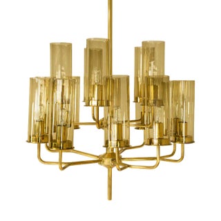 Chandelier Model T434/15 in Brass and Glass by Hans-Agne Jakobsson, Sweden, 1960s For Sale