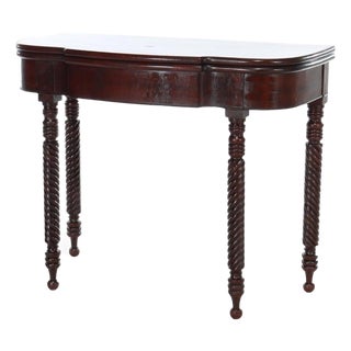 Antique Sheraton Mahogany Game Table With Rope Carved Legs Unsigned For Sale