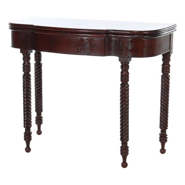 Antique Sheraton Mahogany Game Table With Rope Carved Legs Unsigned For Sale