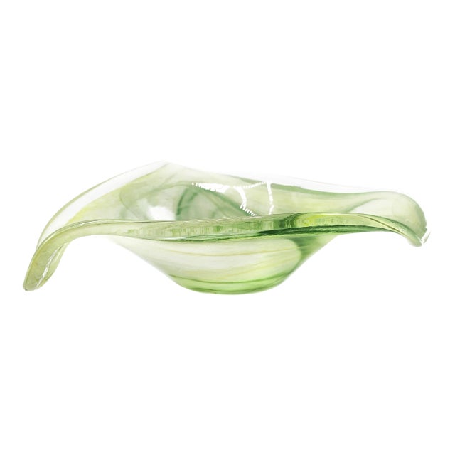 Mid-Century Modern Green Art Glass Sculptural Bowl For Sale
