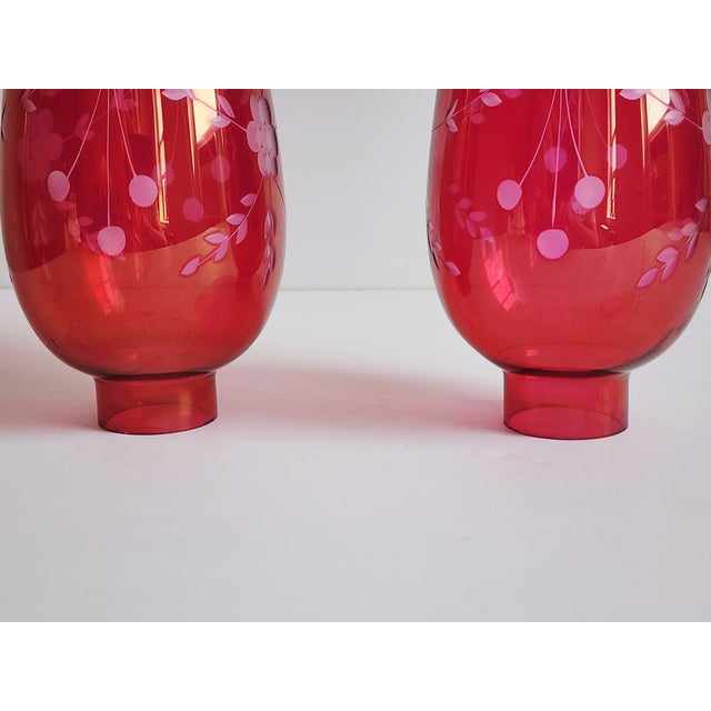 Cranberry Glass Uricane Lamp Shades-a Pair For Sale - Image 10 of 12