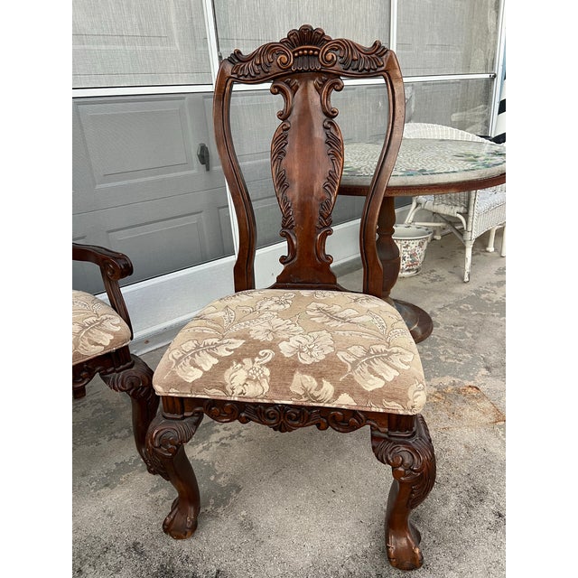 Brown Vintage Wood Chairs With Claw and Ball Feet - Set of 4 For Sale - Image 8 of 11