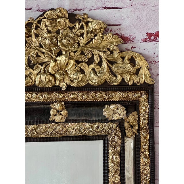 Wood Dutch Brass and Ebonized Wood Mirror For Sale - Image 7 of 9