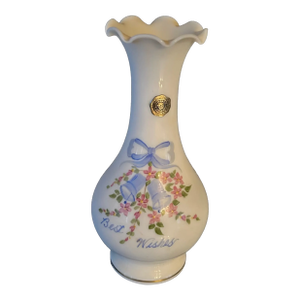 1950s Westmoreland Hand Painted Milk Glass Wedding Vase