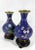 1980's Blue Cloisonné Vases With Pink Peonies and Cherry Blossoms , a Pair, Boxed With Carved Wood Stands For Sale - Image 4 of 7