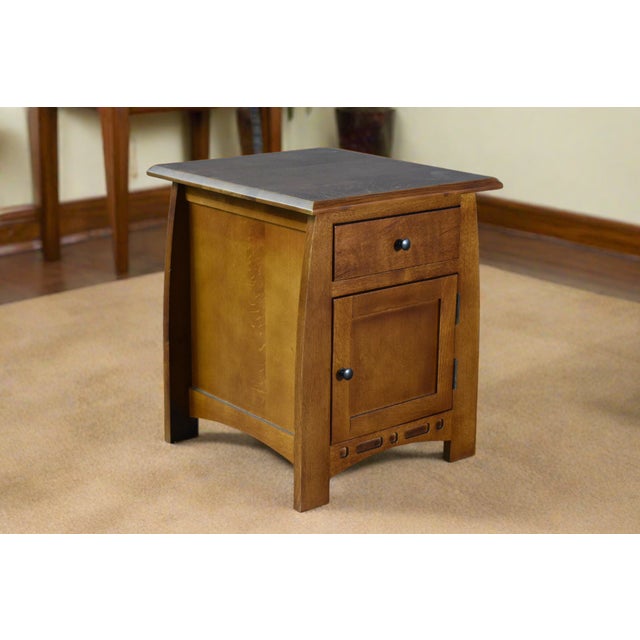 Mission White Oak 1 Drawer 1 Door Inlay End Table - Michael's Cherry For Sale - Image 4 of 4