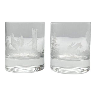 1980s Queen Lace “Americana-American” Pair of Old Fashioned Glasses For Sale