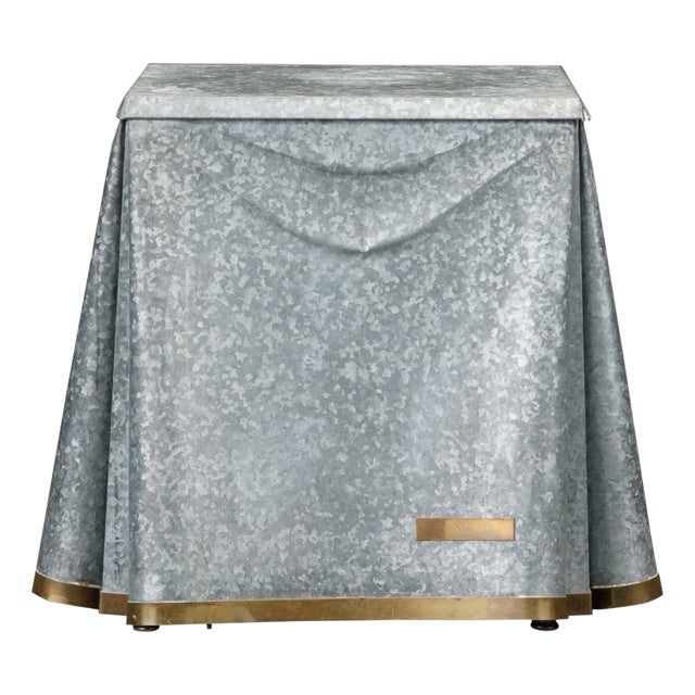 Original Production John Dickinson Galvanized Steel Drape End Table, Signed For Sale