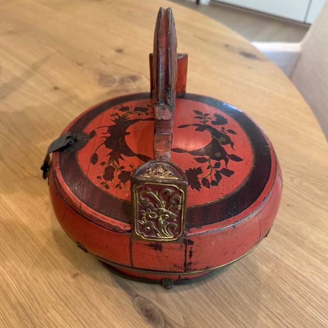 Late 19th Century Antique Chinese Red Wedding Basket For Sale - Image 5 of 10