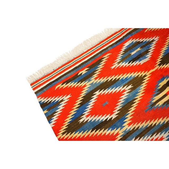Textile 1890s Antique Rustic Red Allover Geometric Native American Navajo Flat Weave Rug For Sale - Image 7 of 9