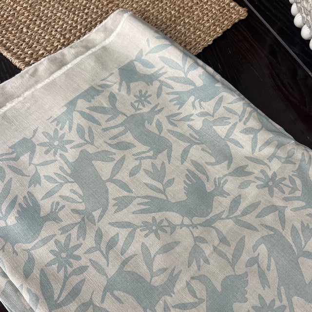 Kerry Joyce Flora and Fauna Aqua Blue on Natural Linen Fabric- 2 1/2 For Sale - Image 4 of 6