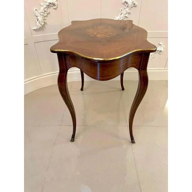 Wood Antique French Louis XV Marquetry Inlaid Center Table For Sale - Image 7 of 14