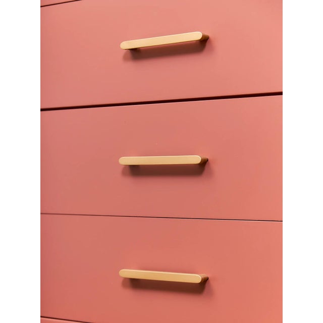 Light Pink Mid 20th Century Corral Post Modern Five Drawer Highboy on a Plinth Base For Sale - Image 8 of 11