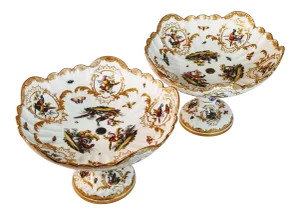 19th Century Meissen Porcelain Compotes Bowls Pair
