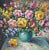 This vintage large floral oil on canvas painting, enclosed in an ornate gold frame, exudes an impressionist aesthetic. Its...