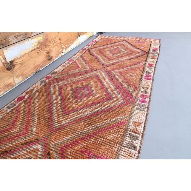 Textile Vintage Coral-Red, Orange Turkish Hand-Knotted Runner For Sale - Image 7 of 9