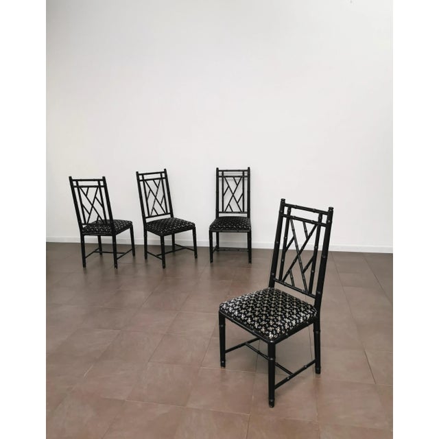 Dining Chairs in Black Enameled Wood and Smooth Velvet, Italy, 1980s, Set of 4 For Sale - Image 6 of 13