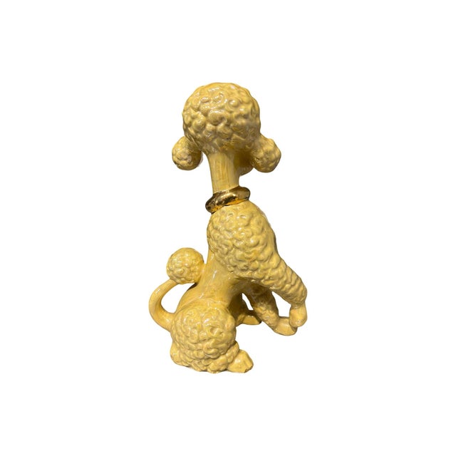 Vintage Mid Century Modern Ceramic Dog Poodle Mint MCM Kitsch 1950s Yellow Gold For Sale - Image 4 of 9