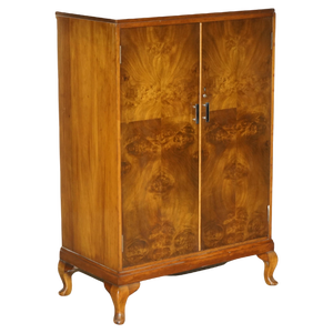 Antique Art Deco Burr Walnut Housekeepers Linen Cupboard from Waring & Gillow