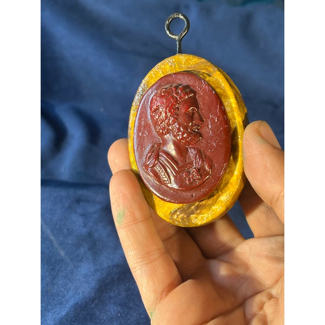 Grand Tour Style Faux Jasper Intaglio of Emperor Hadrian in Faux Malachite Frame. For Sale In Palm Springs - Image 6 of 10