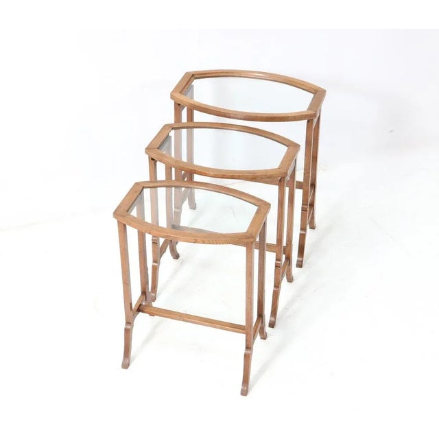 Art Nouveau Oak Nesting Tables with Glass Tops, 1890s, Set of 3 For Sale - Image 6 of 9