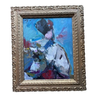Vintage Abstract Expressionist Portrait in Oil, Framed For Sale