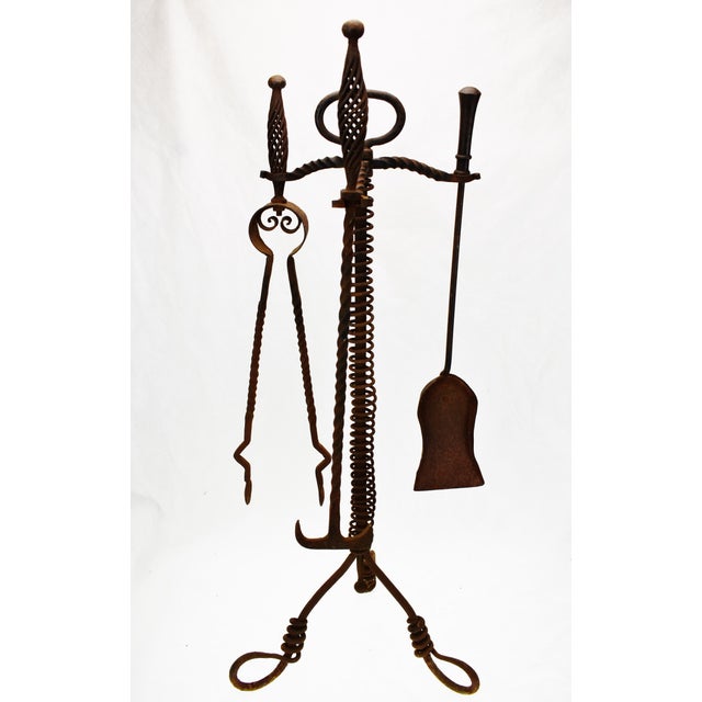 Antique Twisted Wrought Iron Fireplace Tools Chairish