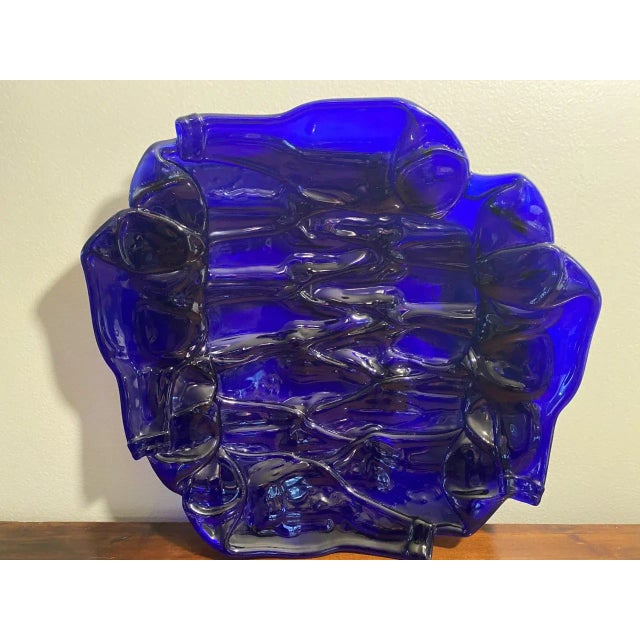 Mid 20th Century Mid-Century Melted Cobalt Glass Bottle Platter For Sale - Image 5 of 6