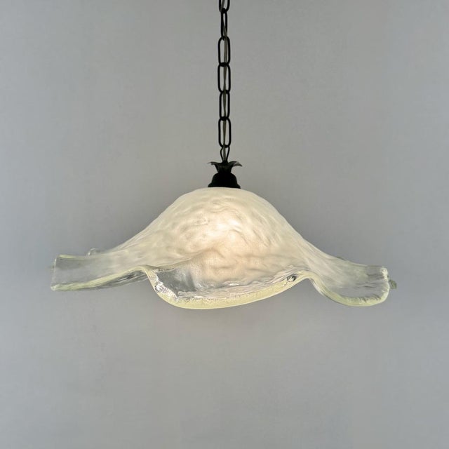 1970s Vintage Italian Thick Murano Frosted Glass Pendant Light, 1970s For Sale - Image 5 of 10