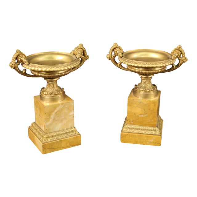 Gilded Bronze and Yellow Marble Centerpieces, 1930, Set of 2 For Sale