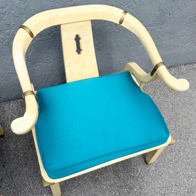 Vintage Ming Style Horseshoe Lounge Chairs With Faux Alligator Skin - A Pair For Sale - Image 4 of 11