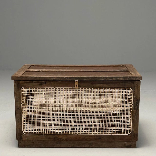 Pierre Jeanneret, French Mid-Century Modern, Dirty Linen Basket, Cane, Teak, Chandigarh, India c. 1960s Rare 'Dirty Linen'...