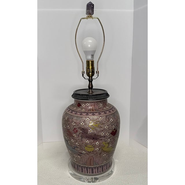 Mid 20th Century Asian Lamp With Acrylic Base For Sale - Image 9 of 13