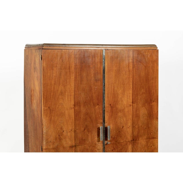 Antique French Art Deco Mahogany Wardrobe Armoire Cabinet, 1940s For Sale - Image 13 of 17