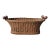 Vintage French Wicker Basket With Turned Wood Handles & Wood Slatted Base For Sale