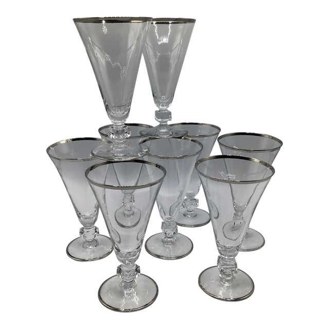 Platinum Band Water Goblets by Bryce -Set of 8 For Sale