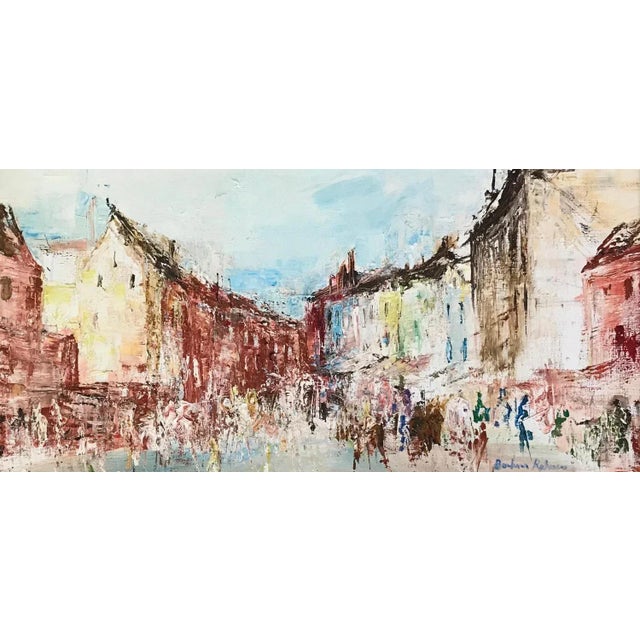 Barbara Robinson, Village Square, Coggeshal, Oil on Canvas For Sale - Image 9 of 9