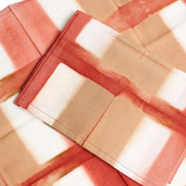 Contemporary Chowk Red Cotton Table Napkins- Set of 2 For Sale - Image 3 of 4