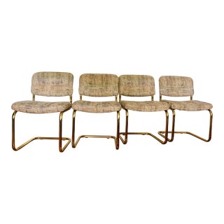 Late 20th Century Vintage Chromcraft Brass Cantilevered Dining Chairs - Set of 4 For Sale
