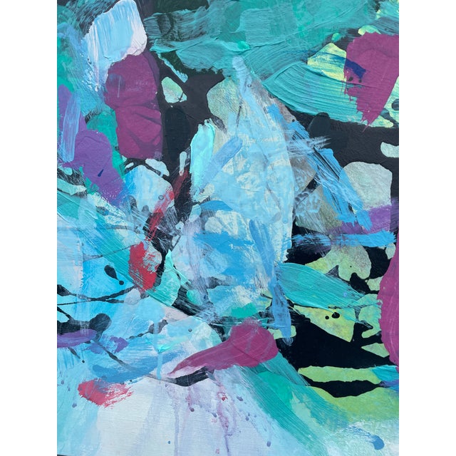 Bottle Green "Beach Days" Large Coastal Modern Statement Painting in Aqua and Teal With Magenta Accents For Sale - Image 8 of 13