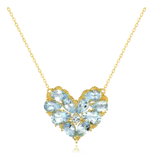 Nina Zhou Fantasy Aquamarine Heart Pendant Necklace in 14k Yellow Gold