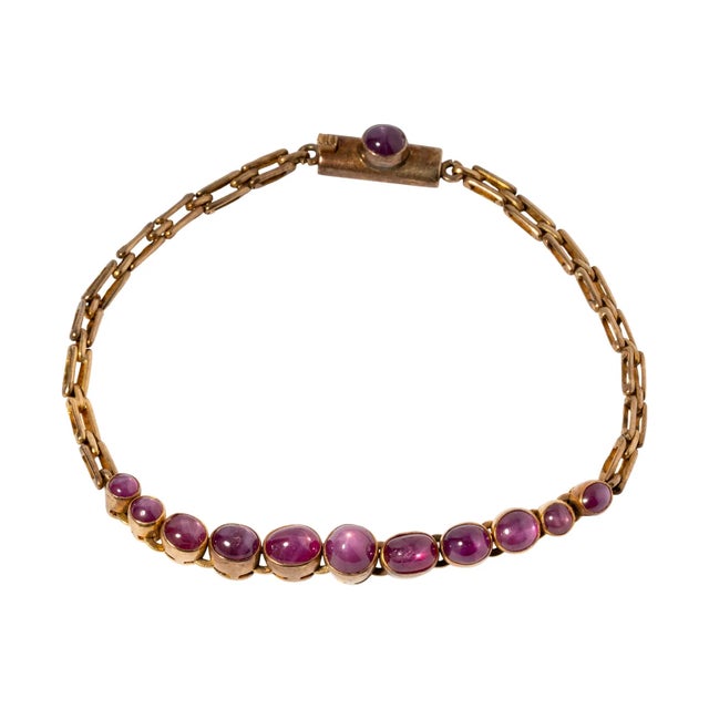 Pink 50s Star Ruby Bracelet 14k Gold Vintage Cabochon Natural Gemstone For Sale - Image 8 of 8