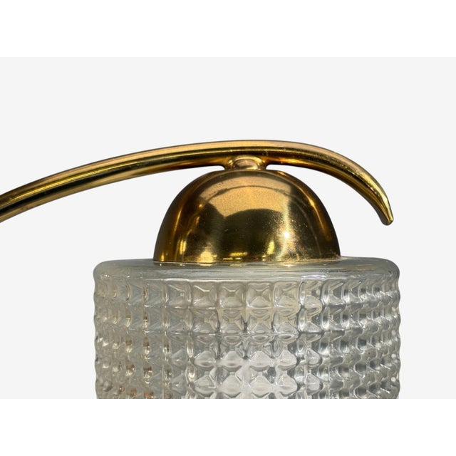 1950s Swedish Modern, Small Pendant Light, Brass, Teak, Textured Glass, Sweden For Sale - Image 10 of 12