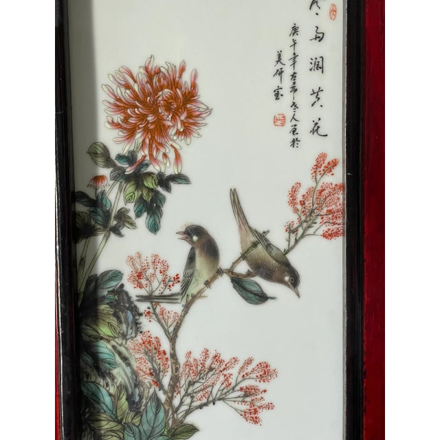 Chinese Antique Qing Dynasty Handpainted and signed polychrome enamel paintings plaques or wall screens. Fammille Rose...