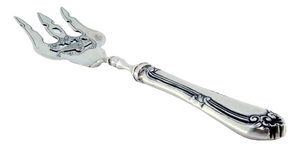 Silver Fish Serving Fork with Central Fish Figure and Raised Edges