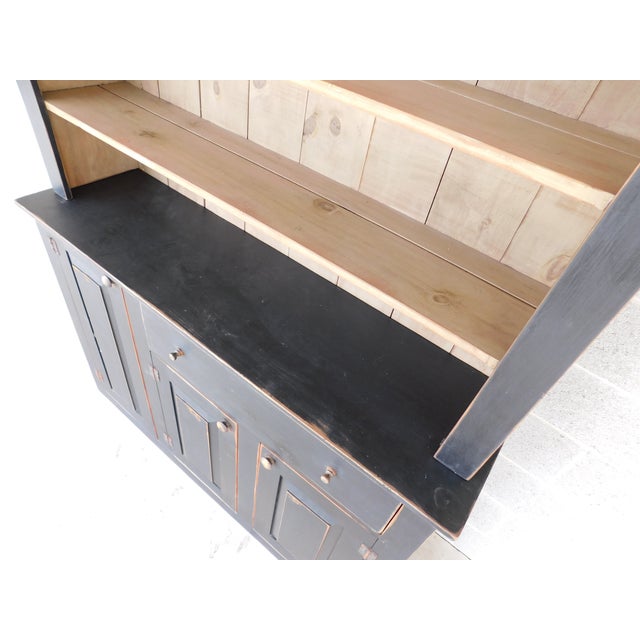 Black Primitive Shaker Style Paint Distressed Step Back Cabinet by Ezra G Tiffin Ohio For Sale - Image 8 of 18