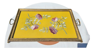 Art Deco Wooden Tray with Embroidered Lion Paws, 1920s