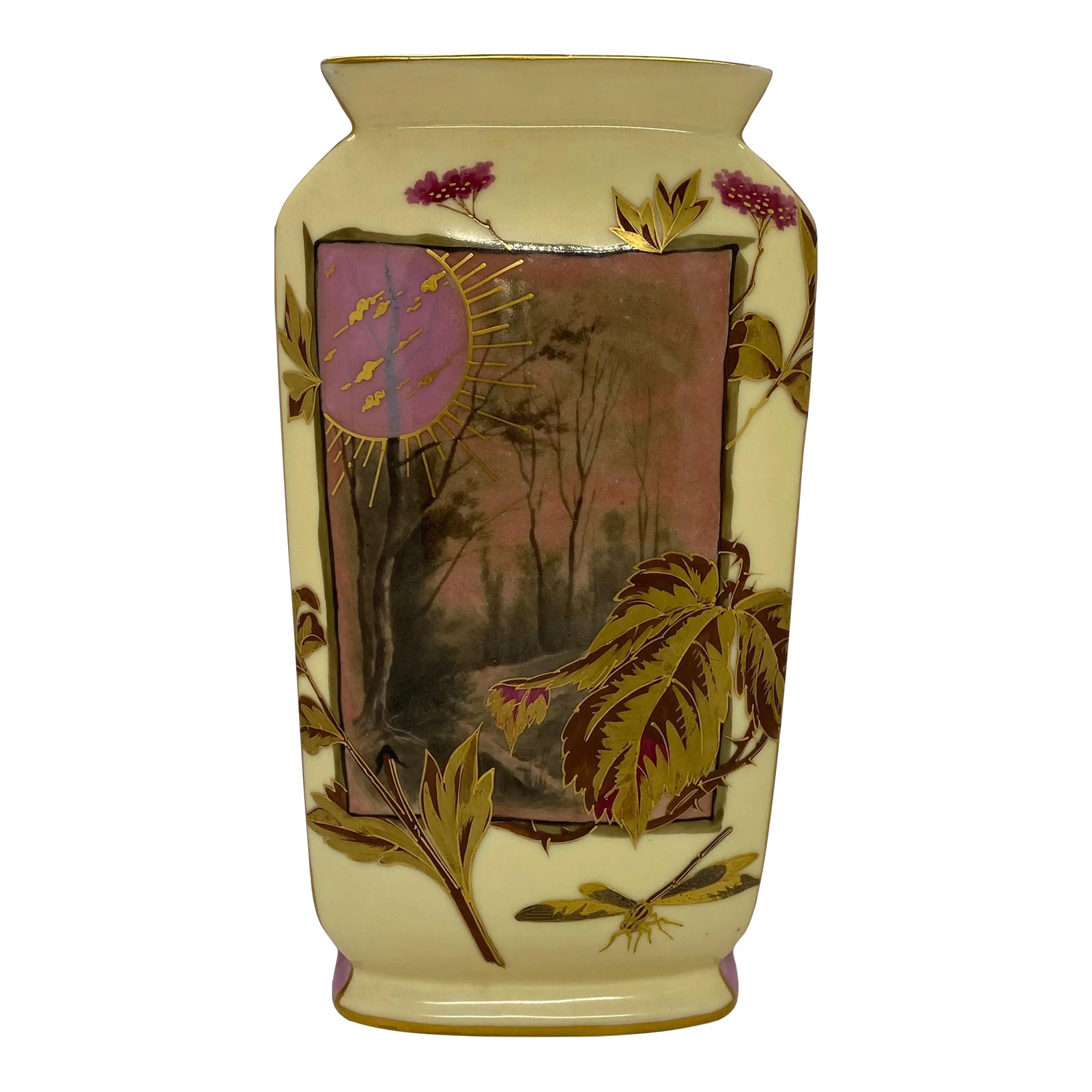 Vintage Asian Style Ceramic Hand Painted Vase | Chairish